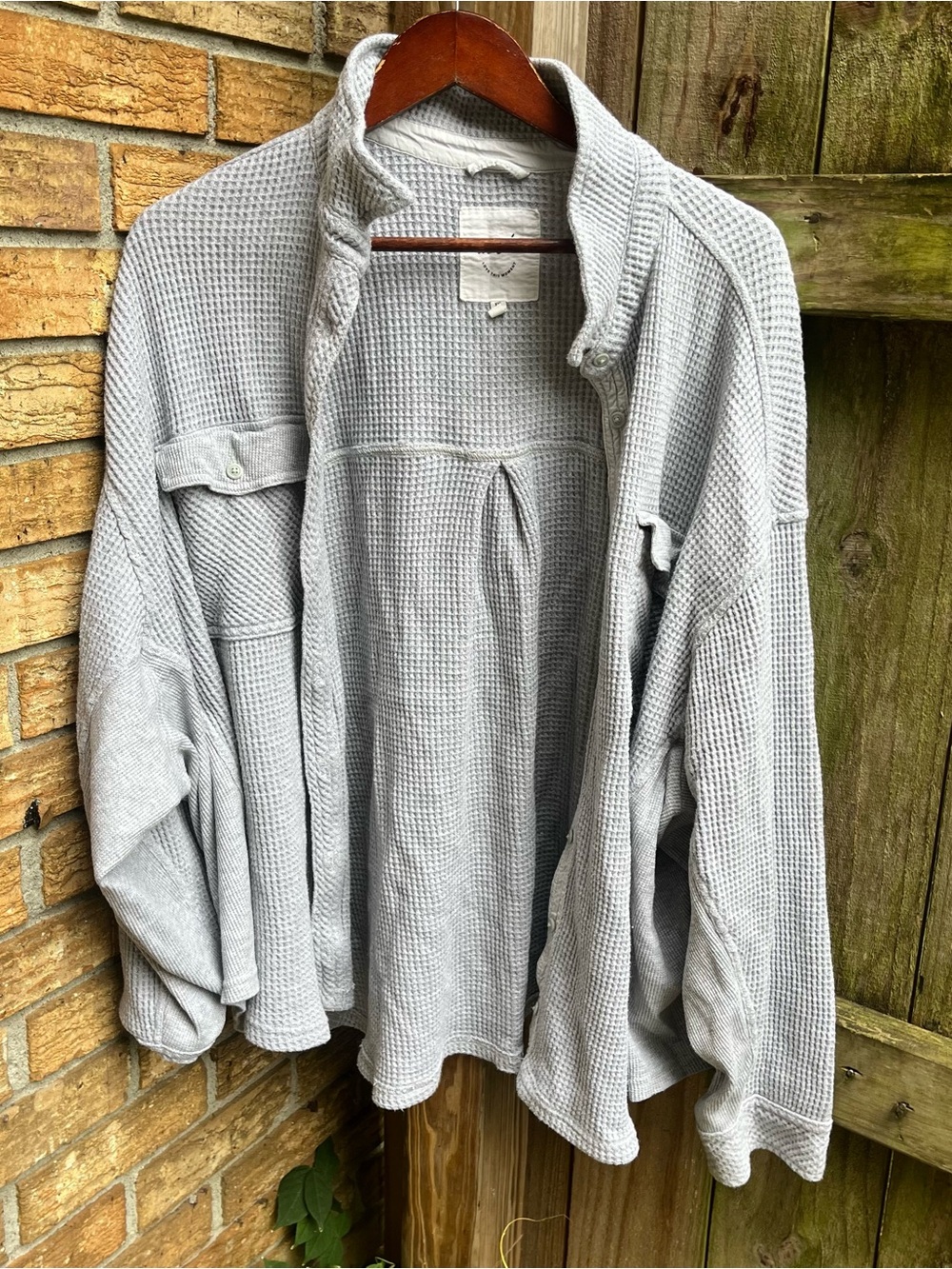 Aerie Oversized LumberJane Light Gray Waffle-Knit Button-Down Shirt